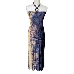 y2k Strapless Maxi O Ring Halter Dress Tube Top Ruche Tie Dye Bead Accent